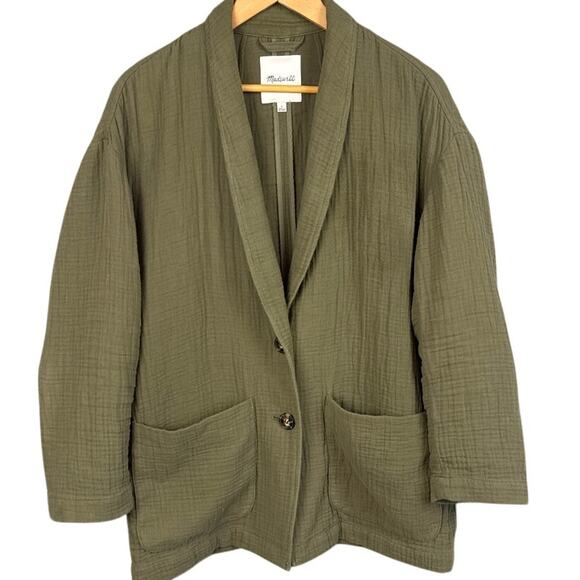 Madewell Lightspun Dorset Blazer Olive Green Waffle Knit Textured SZ L Layering - Picture 3 of 9